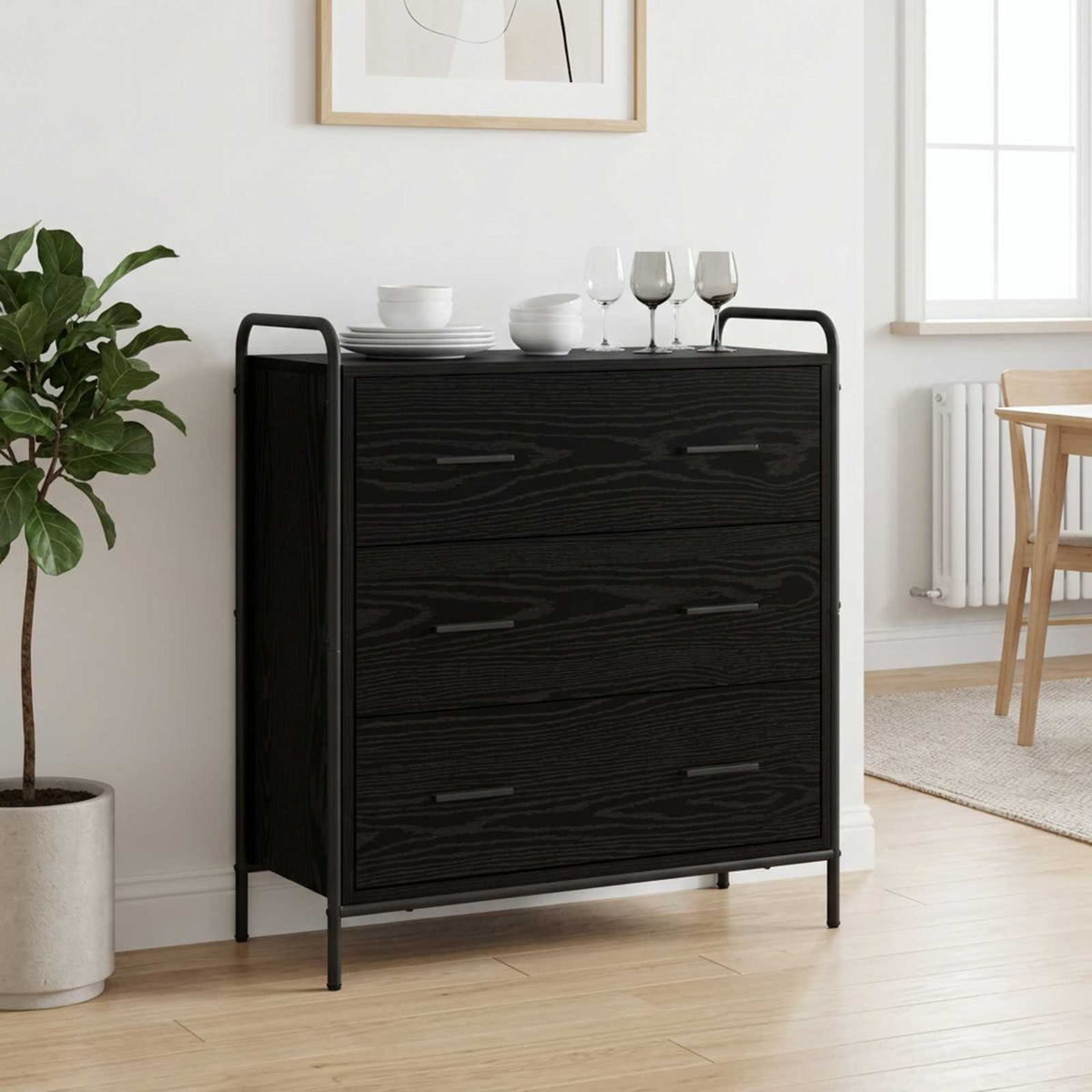 Sideboard Black Oak 73 x 33 x 81 cm Engineered Wood