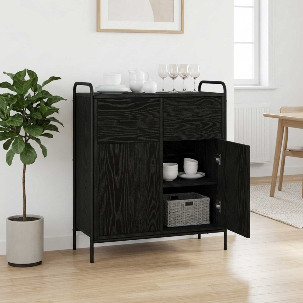 Sideboard Black Oak 73 x 33 x 81 cm Engineered Wood
