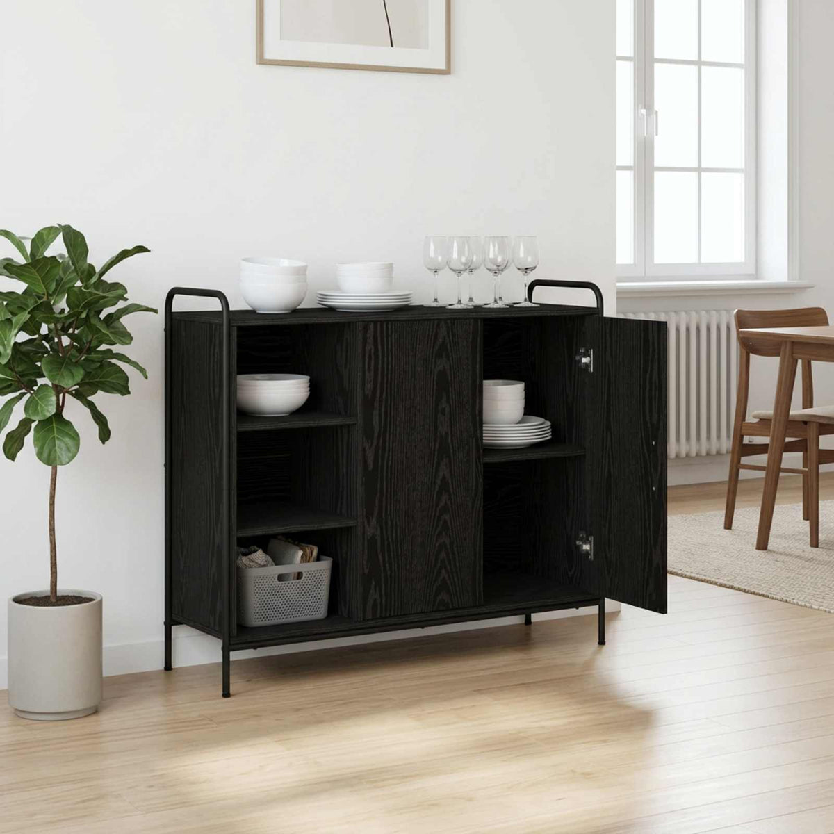 Sideboard Black Oak 98.5 x 33 x 81 cm Engineered Wood