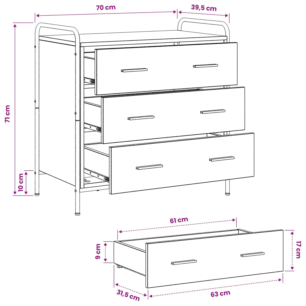 Drawer Cabinet Grey Sonoma 70 x 39.5 x 71 cm Engineered Wood