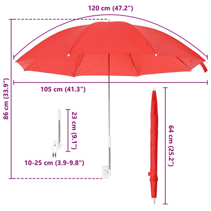 Umbrella with Clamp 2 pcs Fire Brick Red Ø 105 x 86 cm