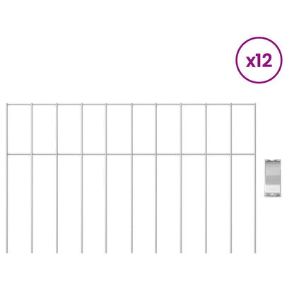 Garden Fence Panel 12 pcs Galvanised Steel Silver