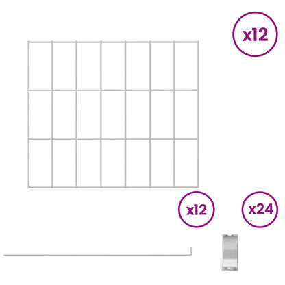 Garden Fence with Stakes 12 pcs 35 x 30 cm Mesh Silver