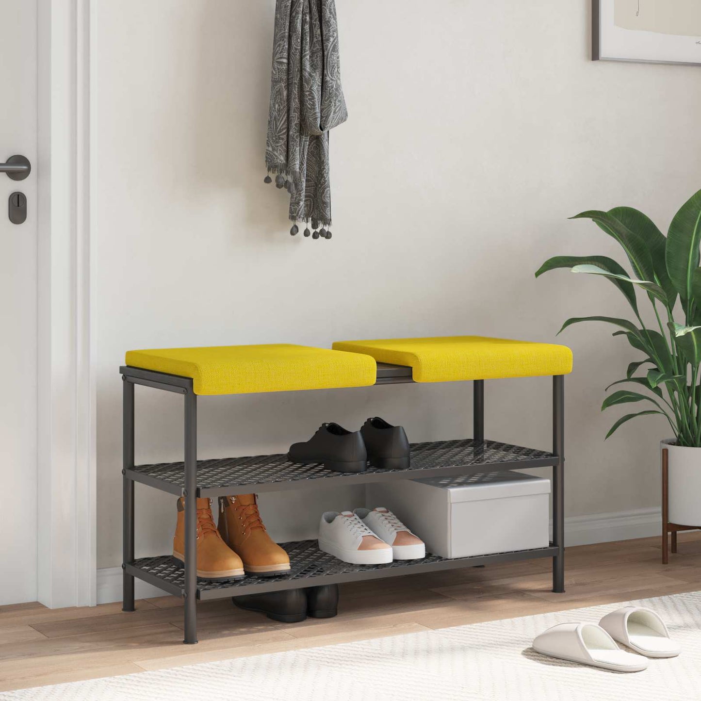 Bench Cushion 2 pcs Fabric Light Yellow Depth 35 cm