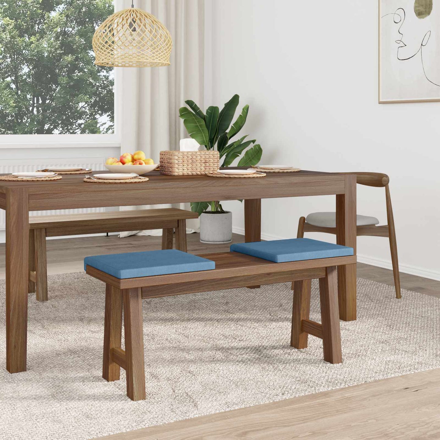 Bench Cushion 2 pcs Corduroy Blue Depth 35 cm