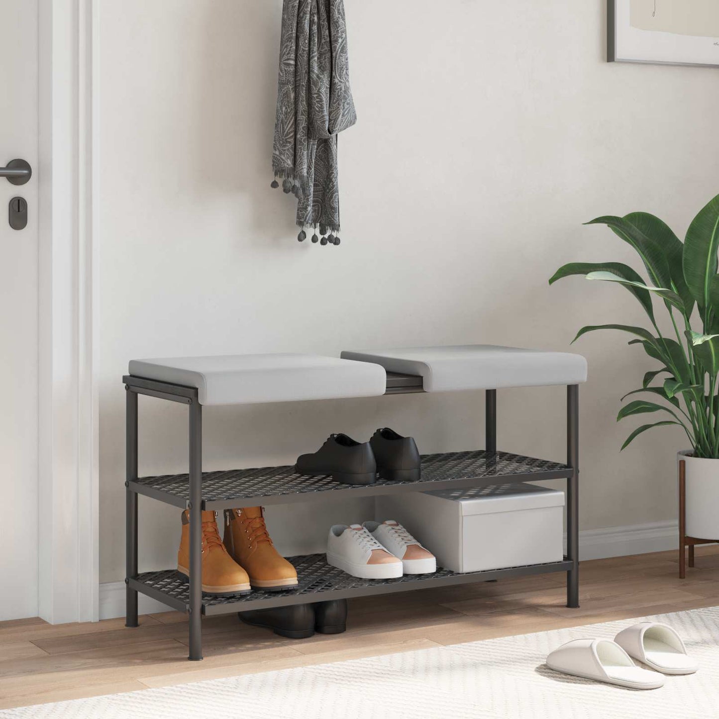 Bench Cushion 2 pcs Textured Velvet Light Grey Depth 35 cm