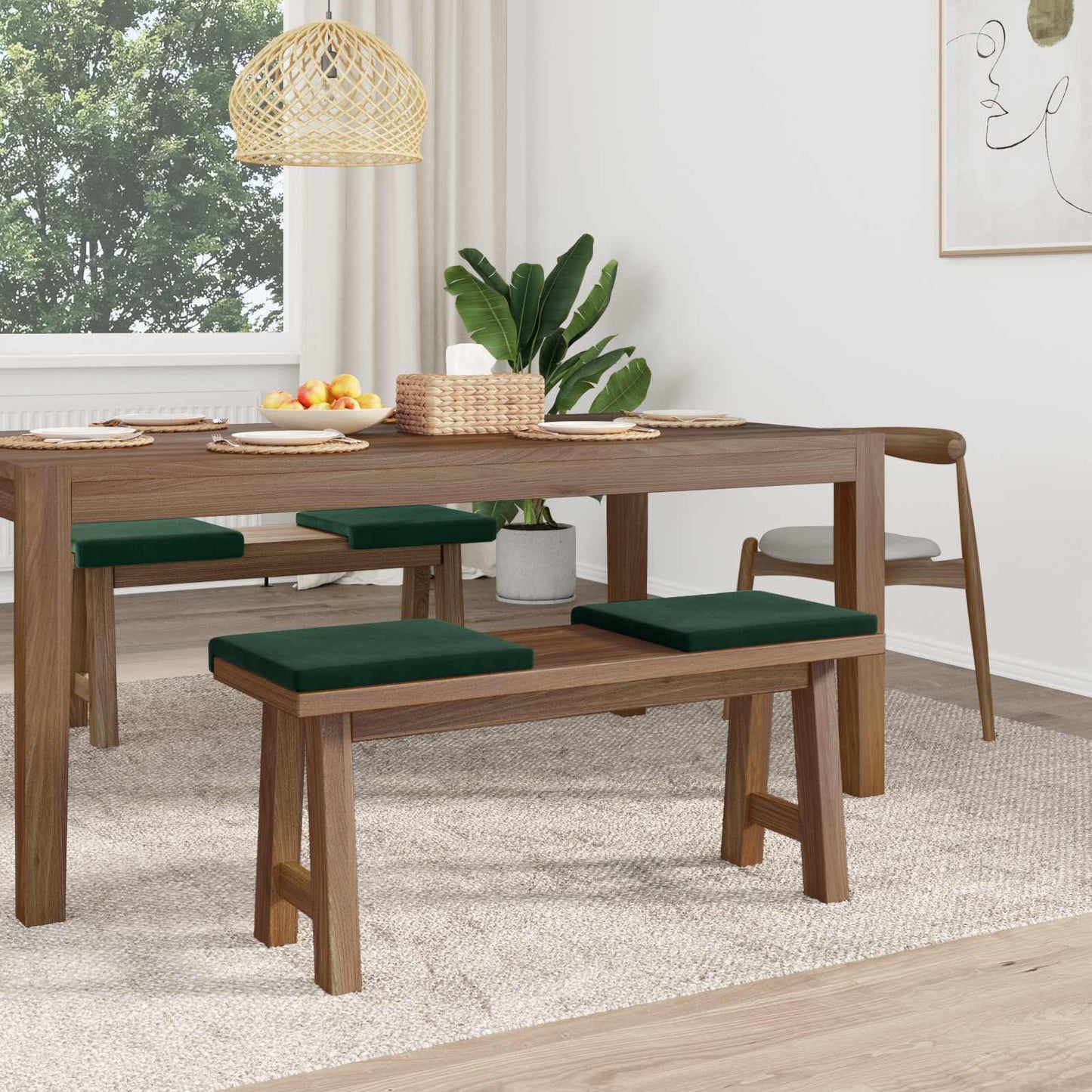 Bench Cushion 4 pcs Velvet Dark Green Depth 35 cm