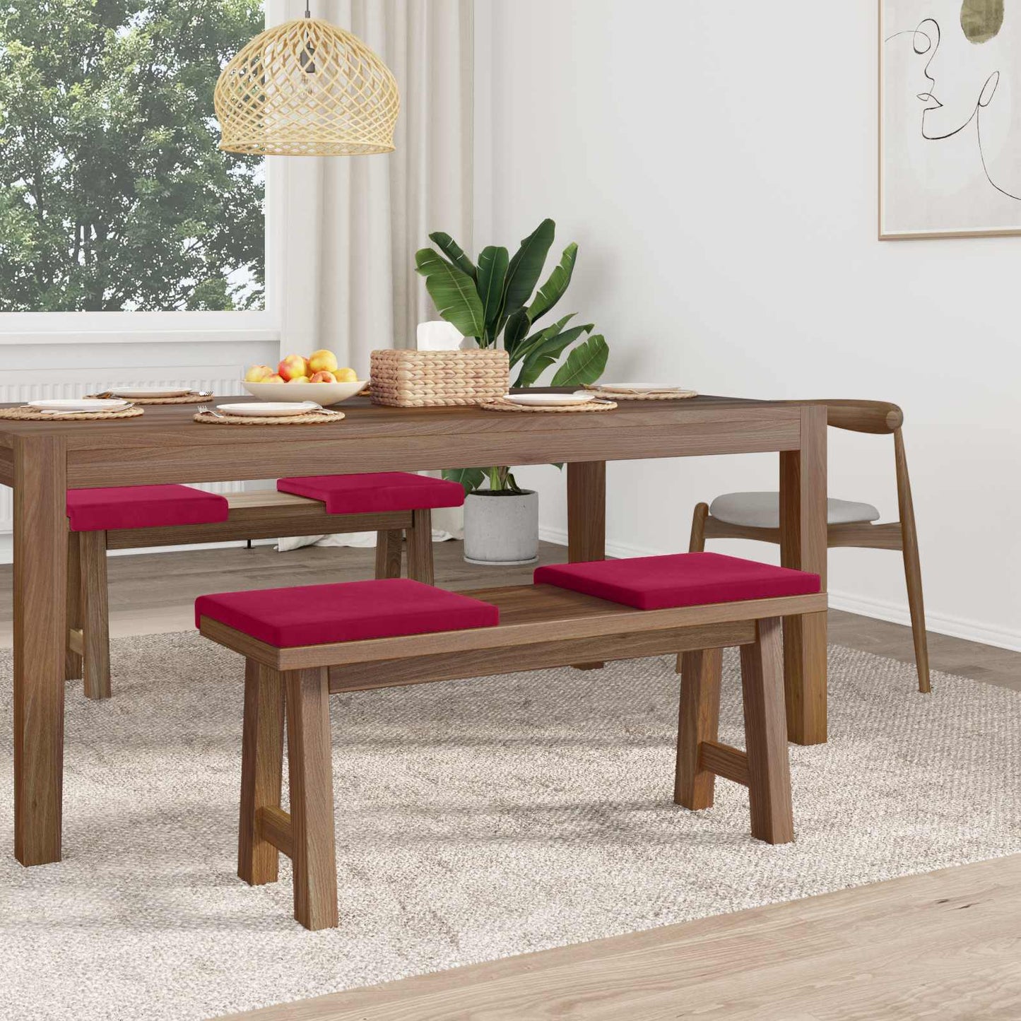 Bench Cushion 4 pcs Velvet Wine Red Depth 35 cm