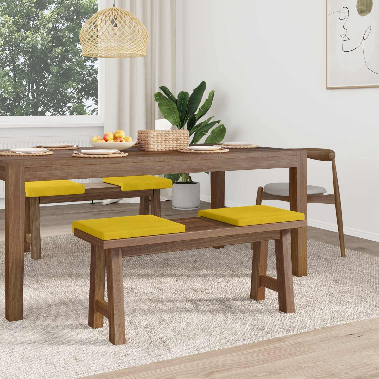 Bench Cushion 4 pcs Velvet Yellow Depth 35 cm