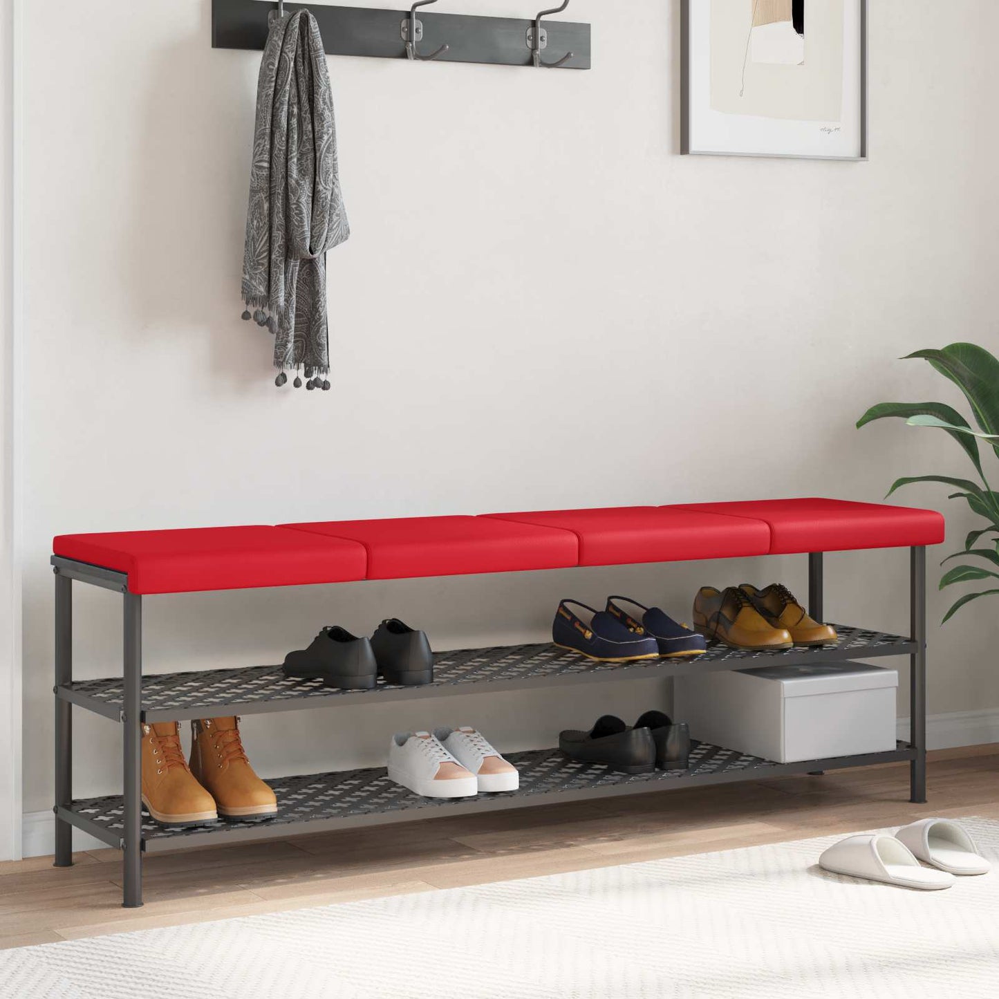 Bench Cushion 4 pcs Faux Leather Red Depth 35 cm