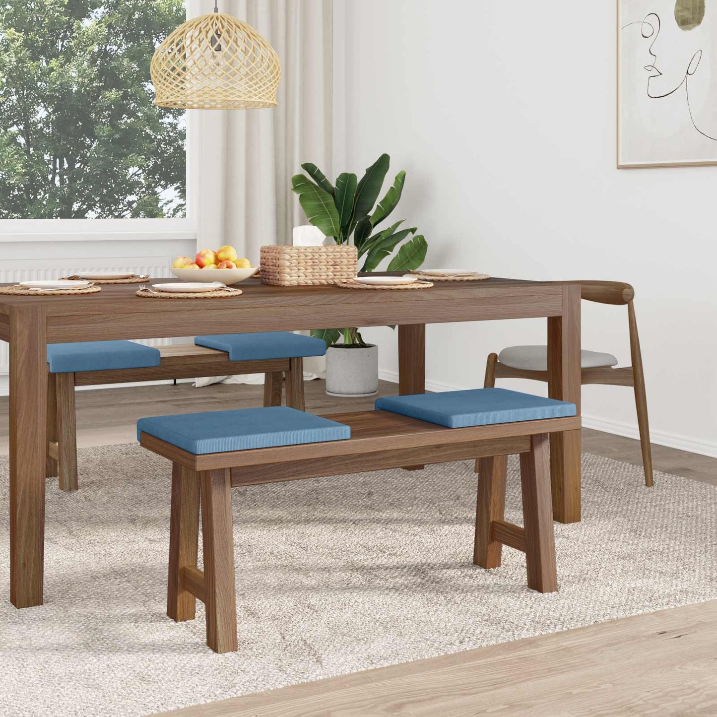 Bench Cushion 4 pcs Corduroy Blue Depth 35 cm