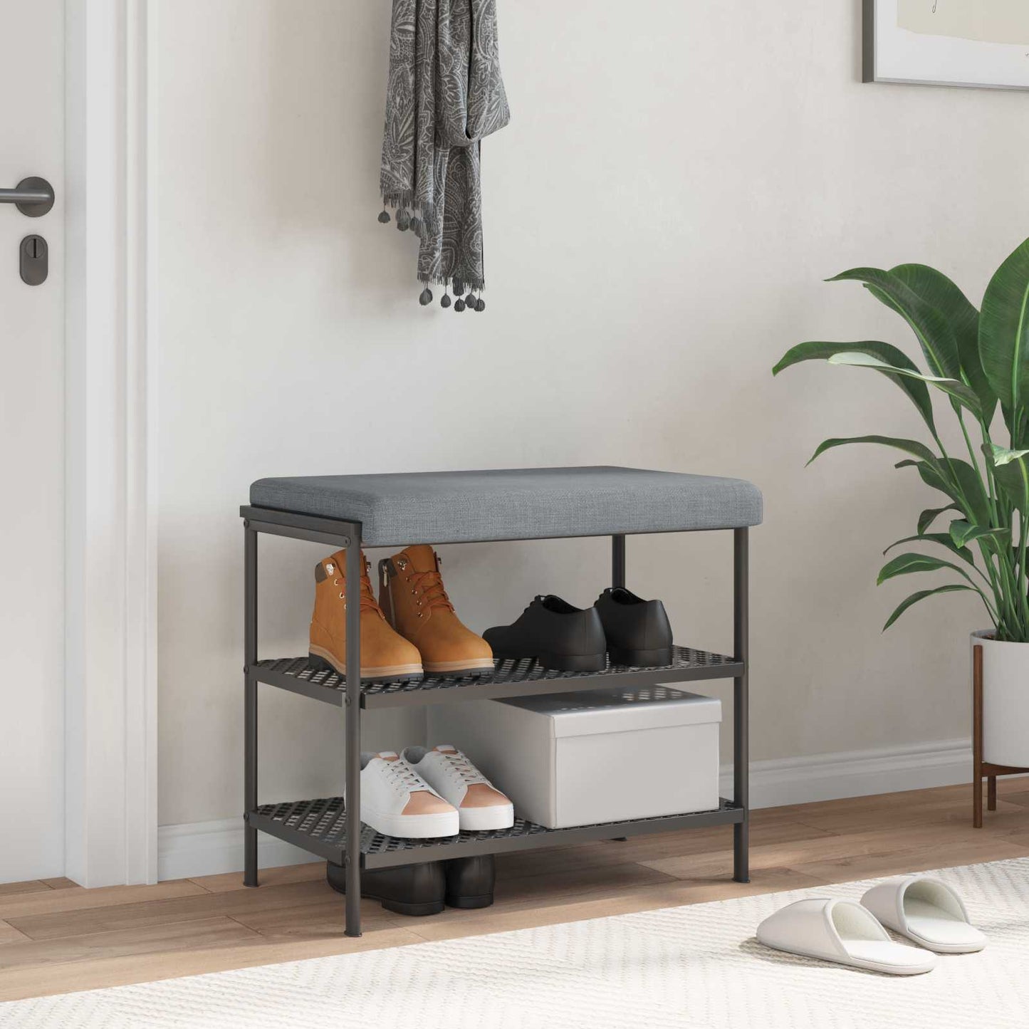 Bench Cushion Fabric Light Grey Depth 35 cm