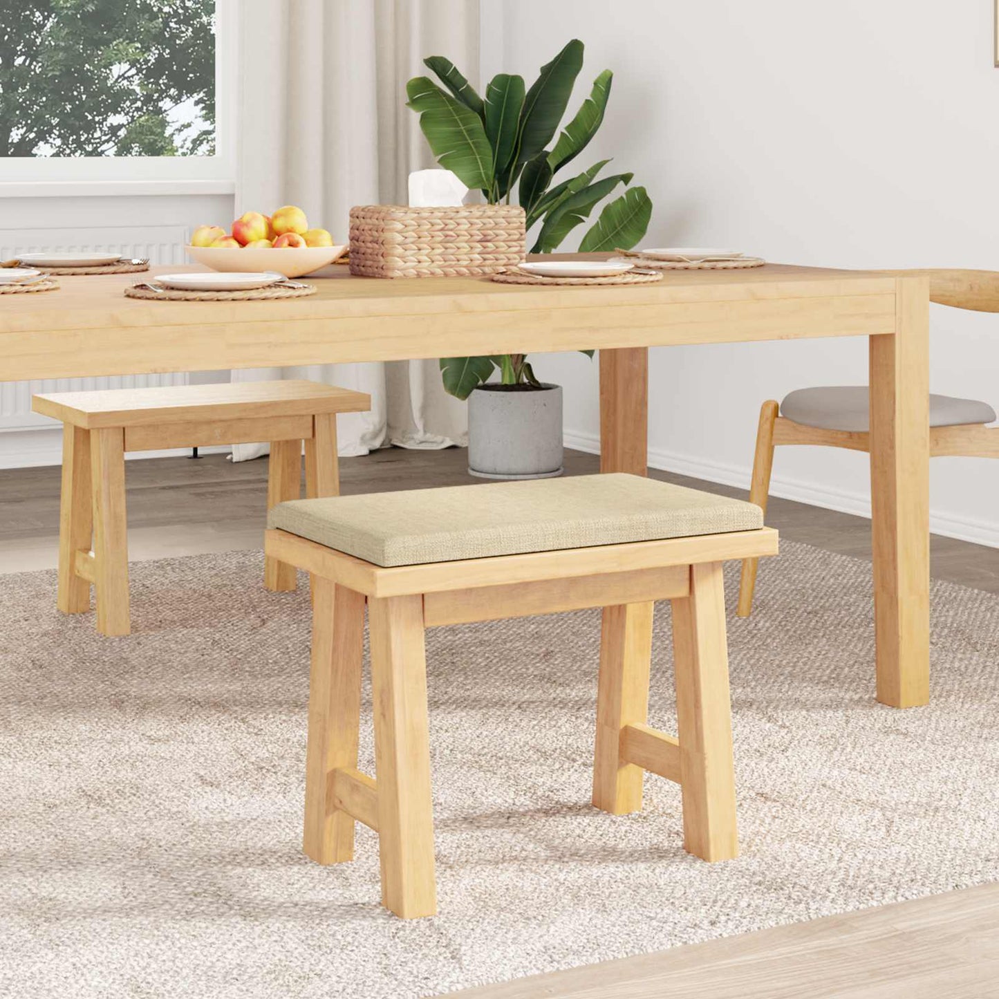 Bench Cushion Fabric Cream Depth 35 cm