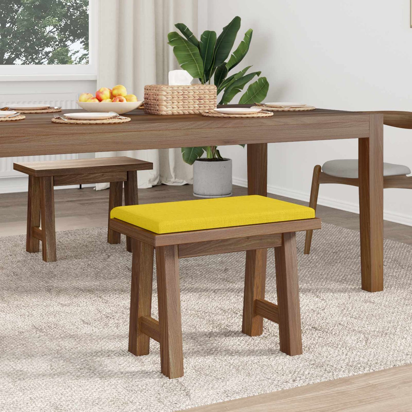 Bench Cushion Fabric Light Yellow Depth 35 cm