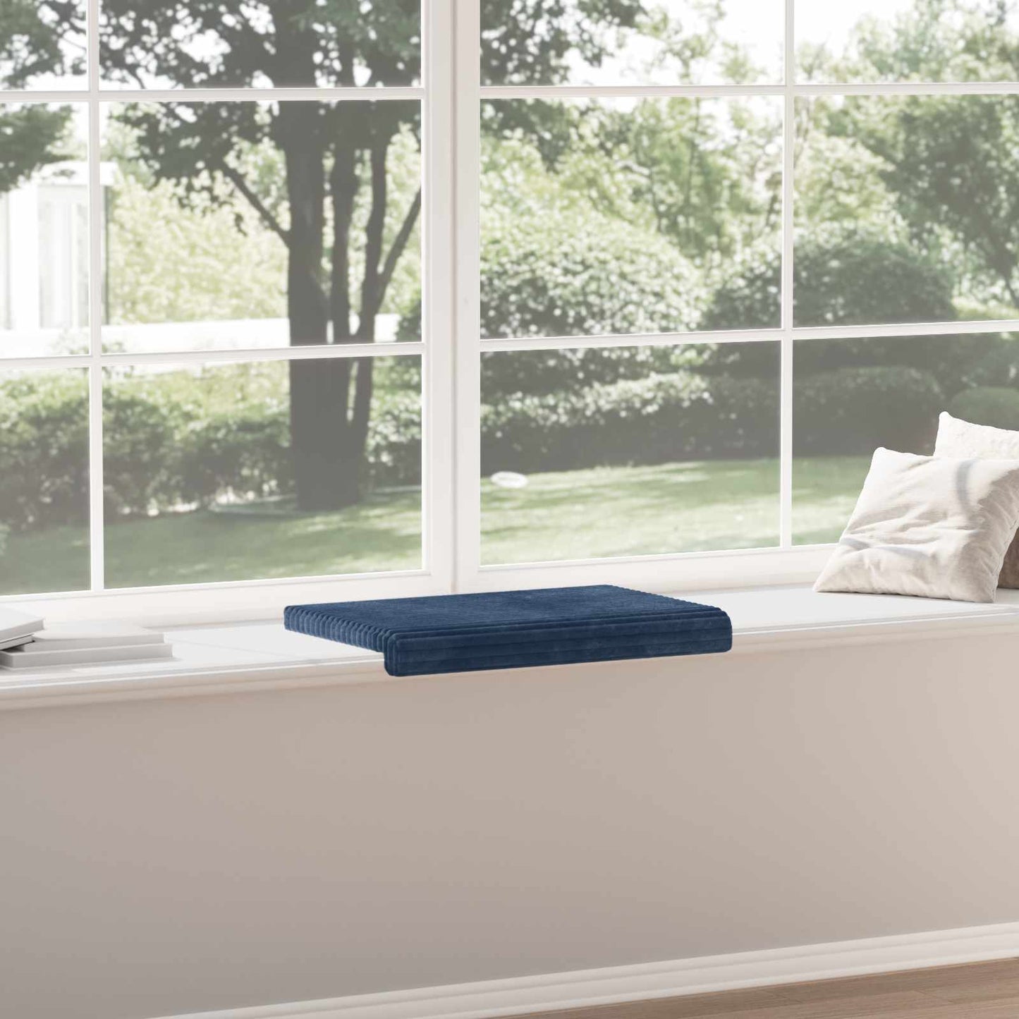 Bench Cushion Plush Corduroy Navy Blue Depth 35 cm