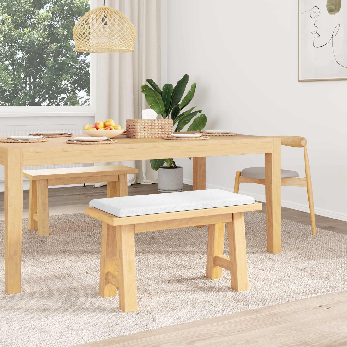 Bench Cushion Fabric White Depth 35 cm