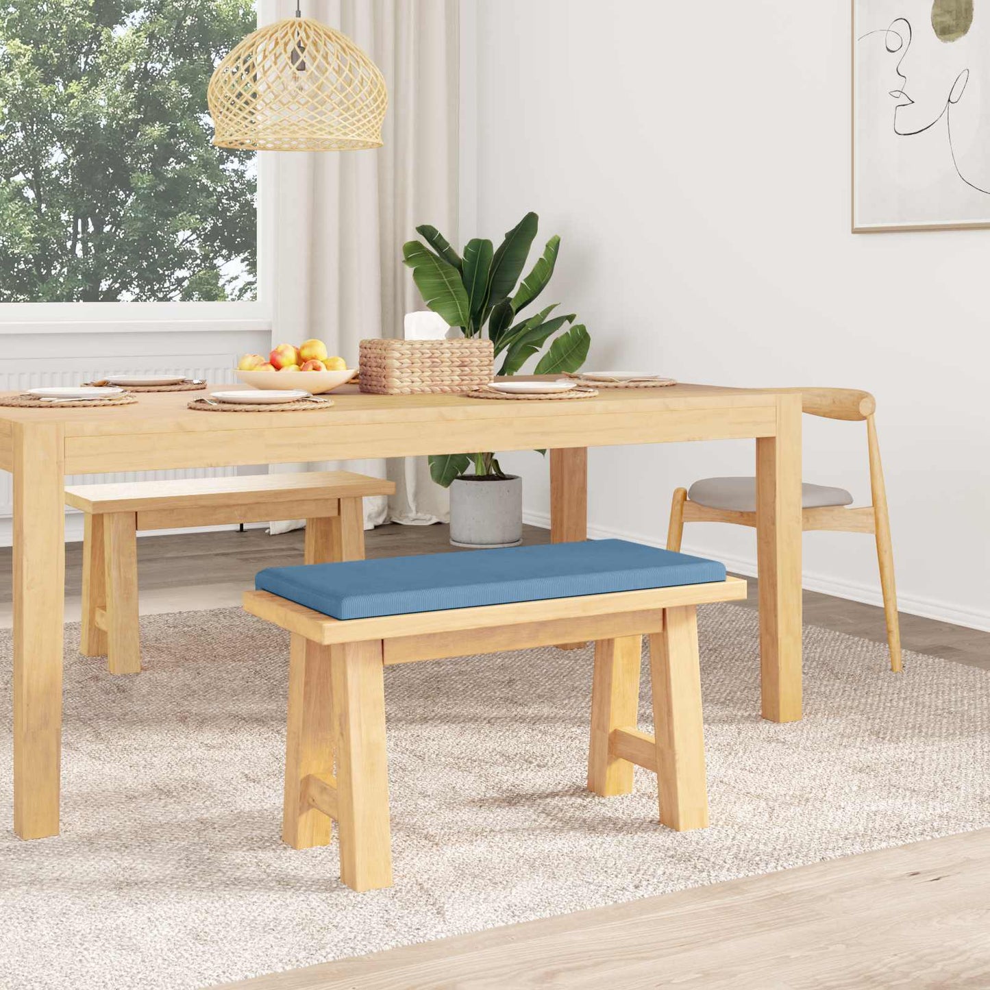 Bench Cushion Corduroy Blue Depth 35 cm