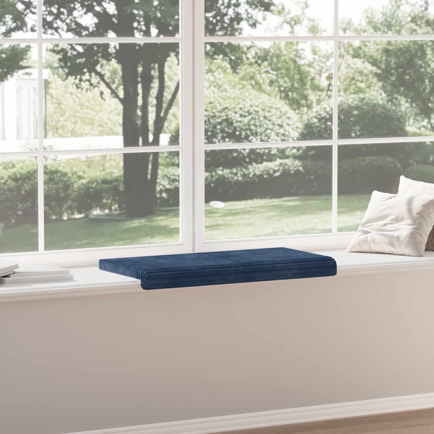 Bench Cushion Plush Corduroy Navy Blue Depth 35 cm