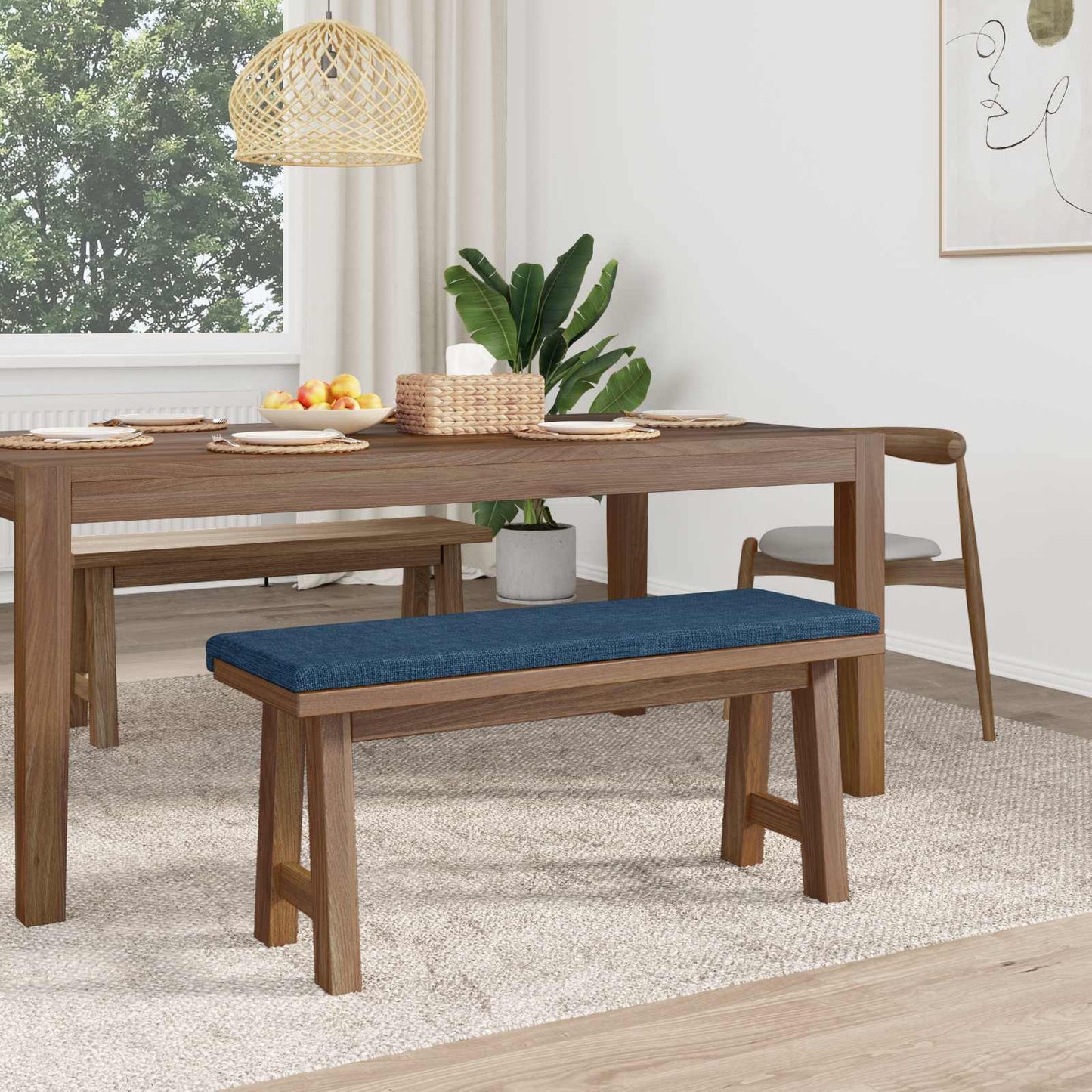 Bench Cushion Fabric Blue Depth 35 cm