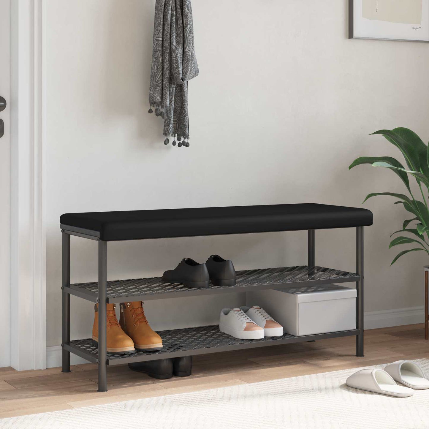 Bench Cushion Faux Leather Black Depth 35 cm
