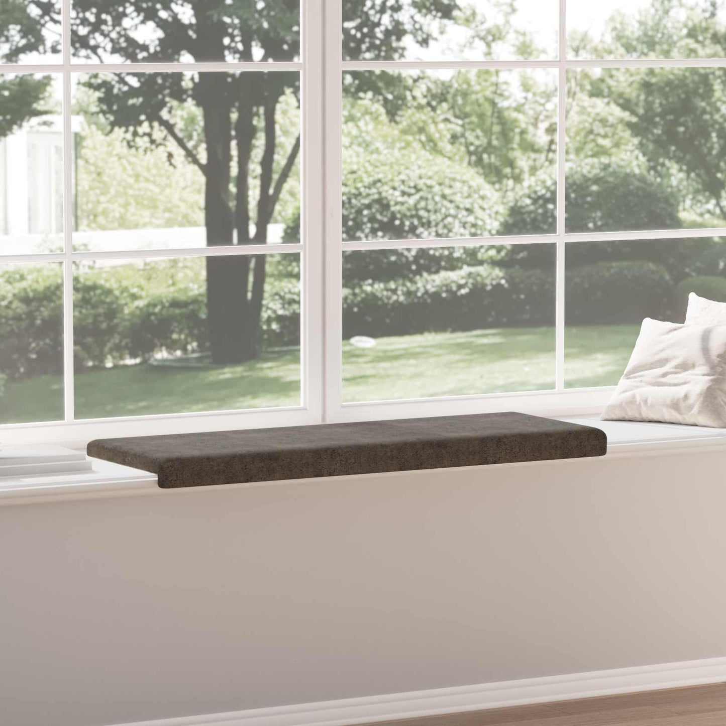 Bench Cushion Faux Suede Fabric Dark Grey Depth 35 cm