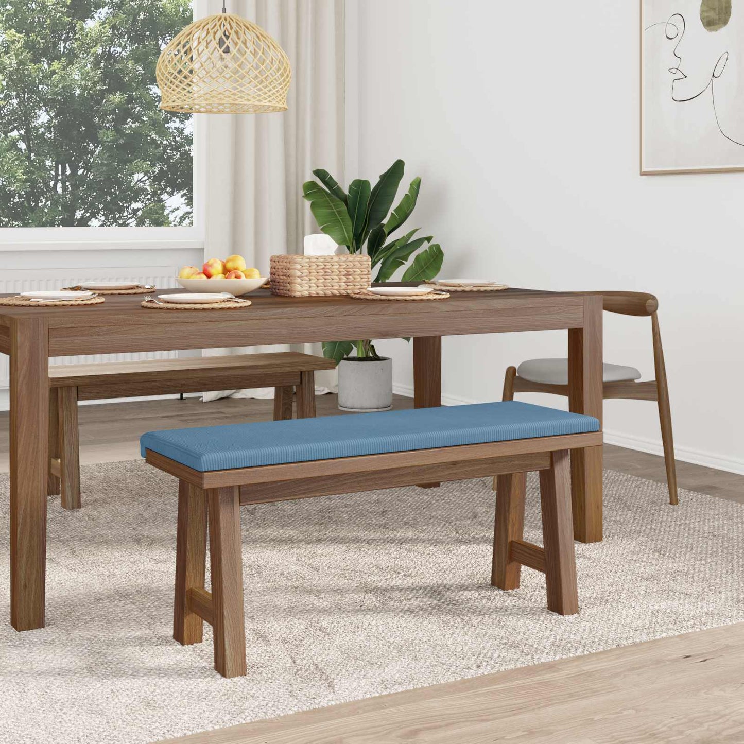 Bench Cushion Corduroy Blue Depth 35 cm