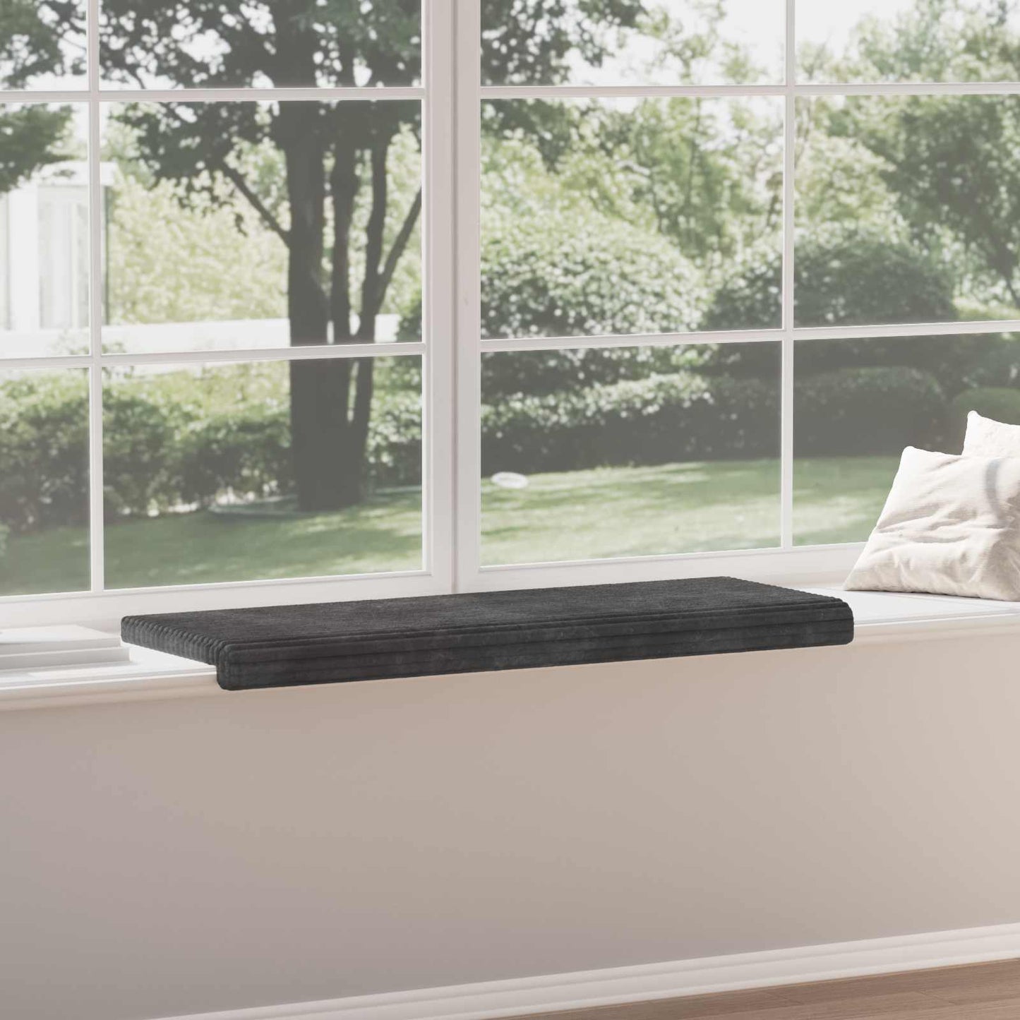 Bench Cushion Plush Corduroy Dark Grey Depth 35 cm
