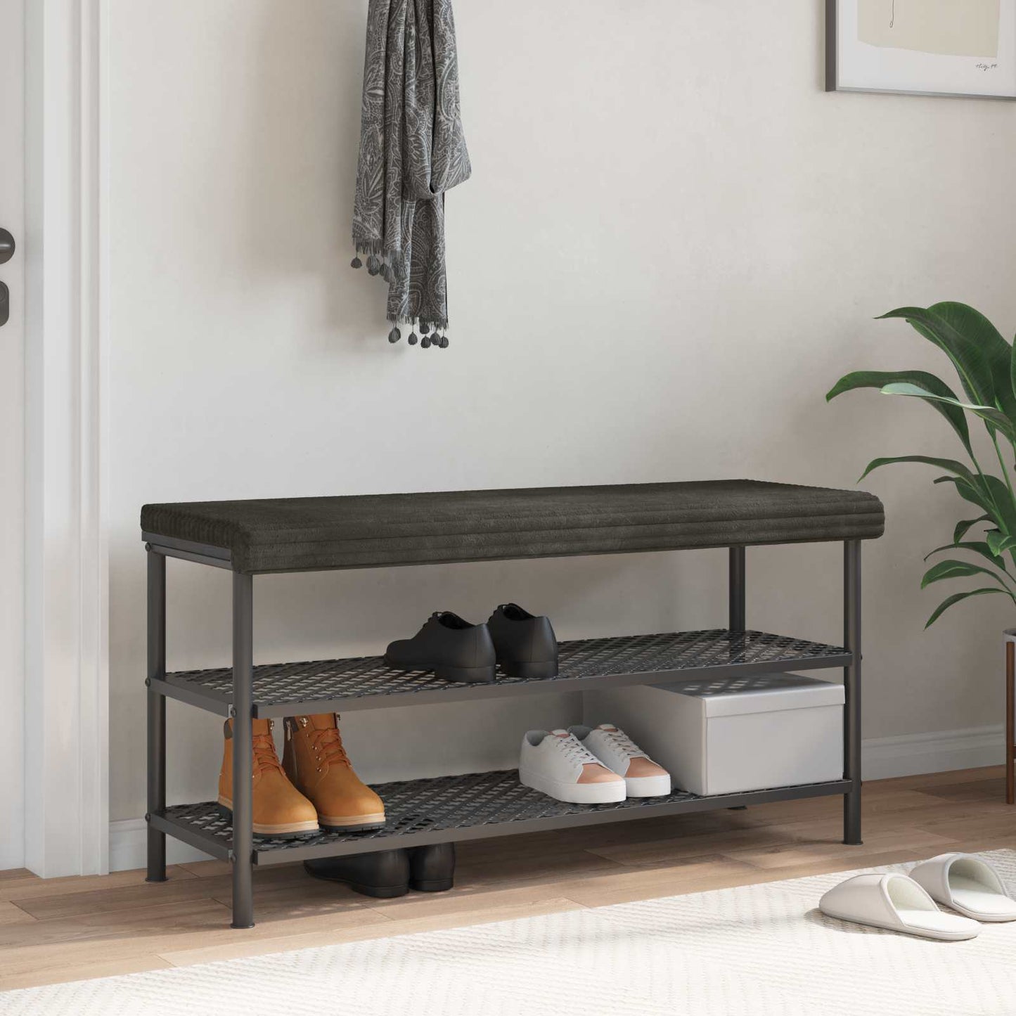 Bench Cushion Plush Corduroy Anthracite Depth 35 cm