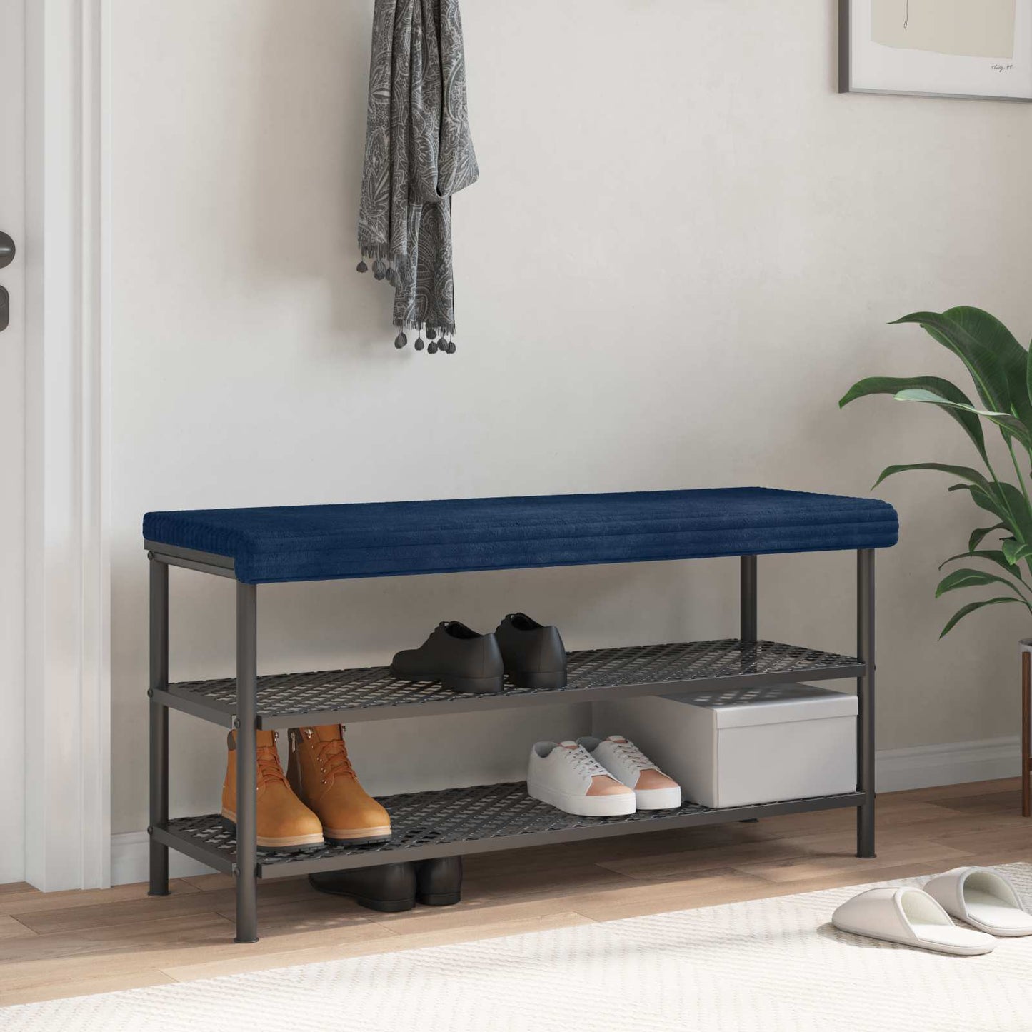 Bench Cushion Plush Corduroy Navy Blue Depth 35 cm