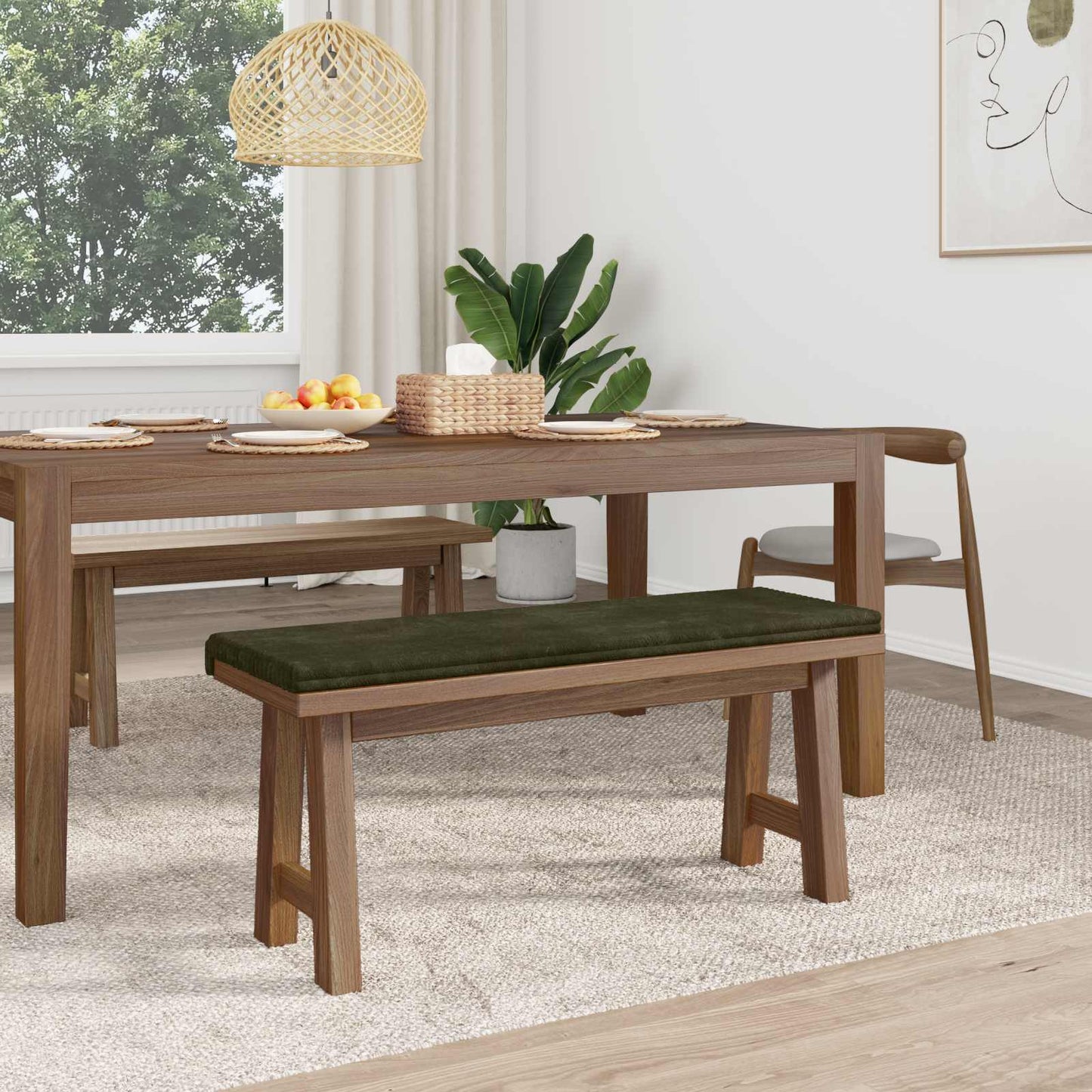 Bench Cushion Plush Corduroy Green Depth 35 cm