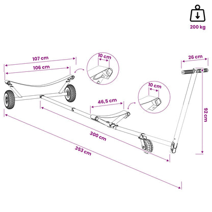 Adjustable Boat Trailer with Pneumatic Tires 200 kg Load Silver