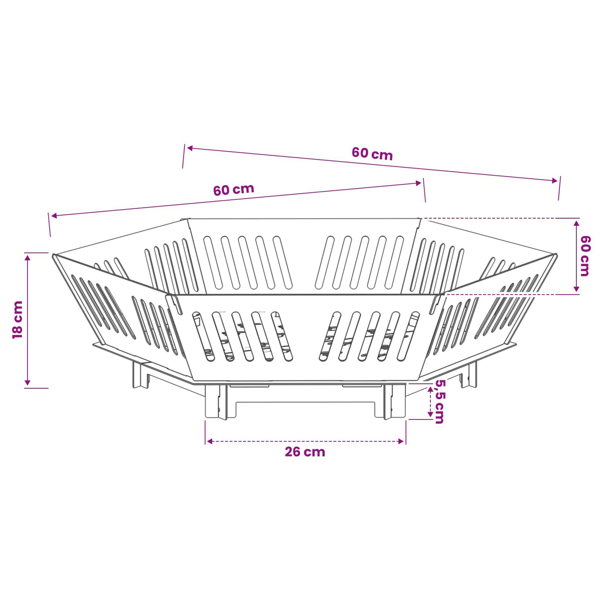Fire Pit Black 60 x 60 x 18 cm Steel