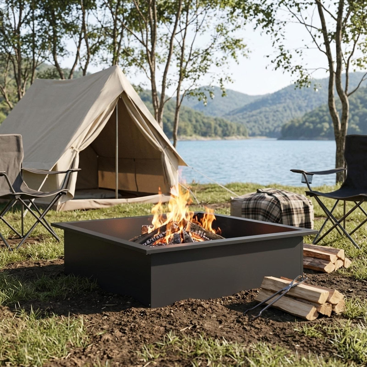 Fire Pit Ring Black 90 x 90 x 25 cm Steel