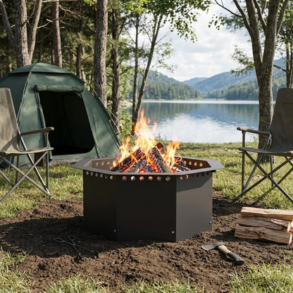 Fire Pit Ring Black 60 x 60 x 25 cm Steel
