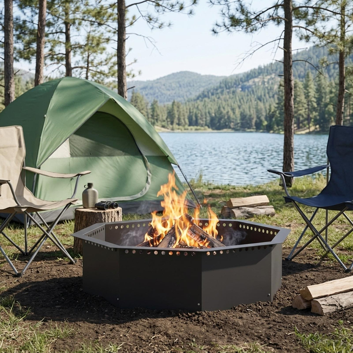 Fire Pit Ring Black 80 x 80 x 25 cm Steel