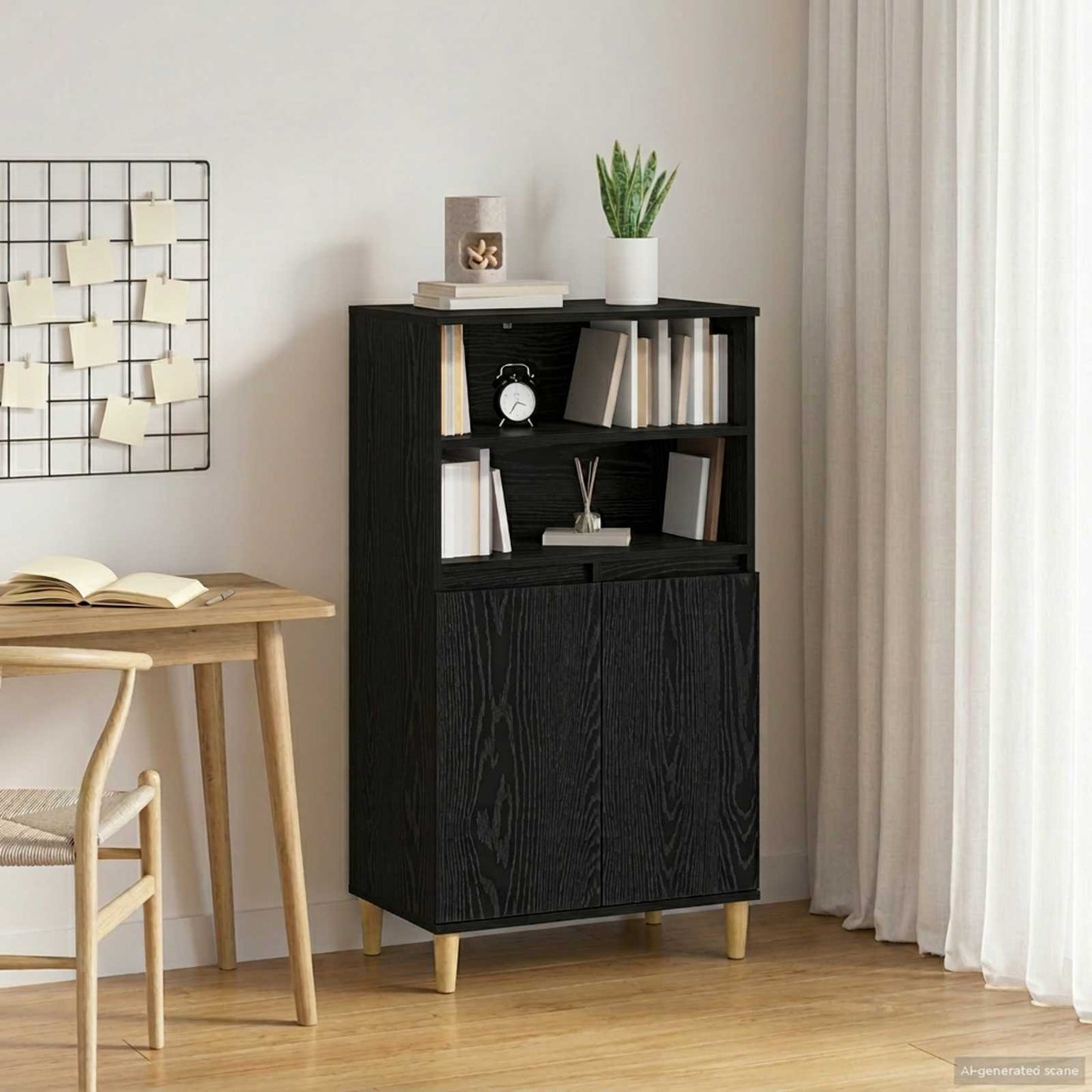 Highboard Black Oak 60 x 36 x 110 cm Engineered Wood