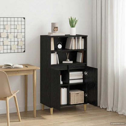 Highboard Black Oak 60 x 36 x 110 cm Engineered Wood