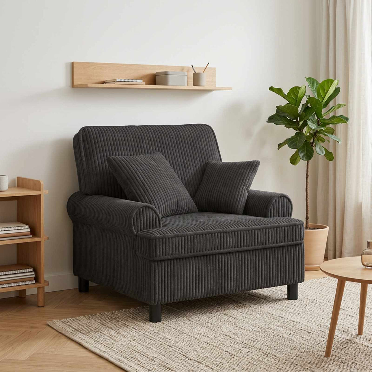 XL Armchair with Cushions Dark Grey 1.5 Lines Fabric