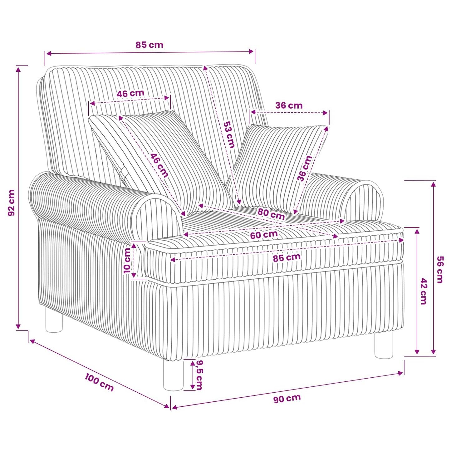 XL Armchair with Cushions Cream 1.5 Lines Fabric