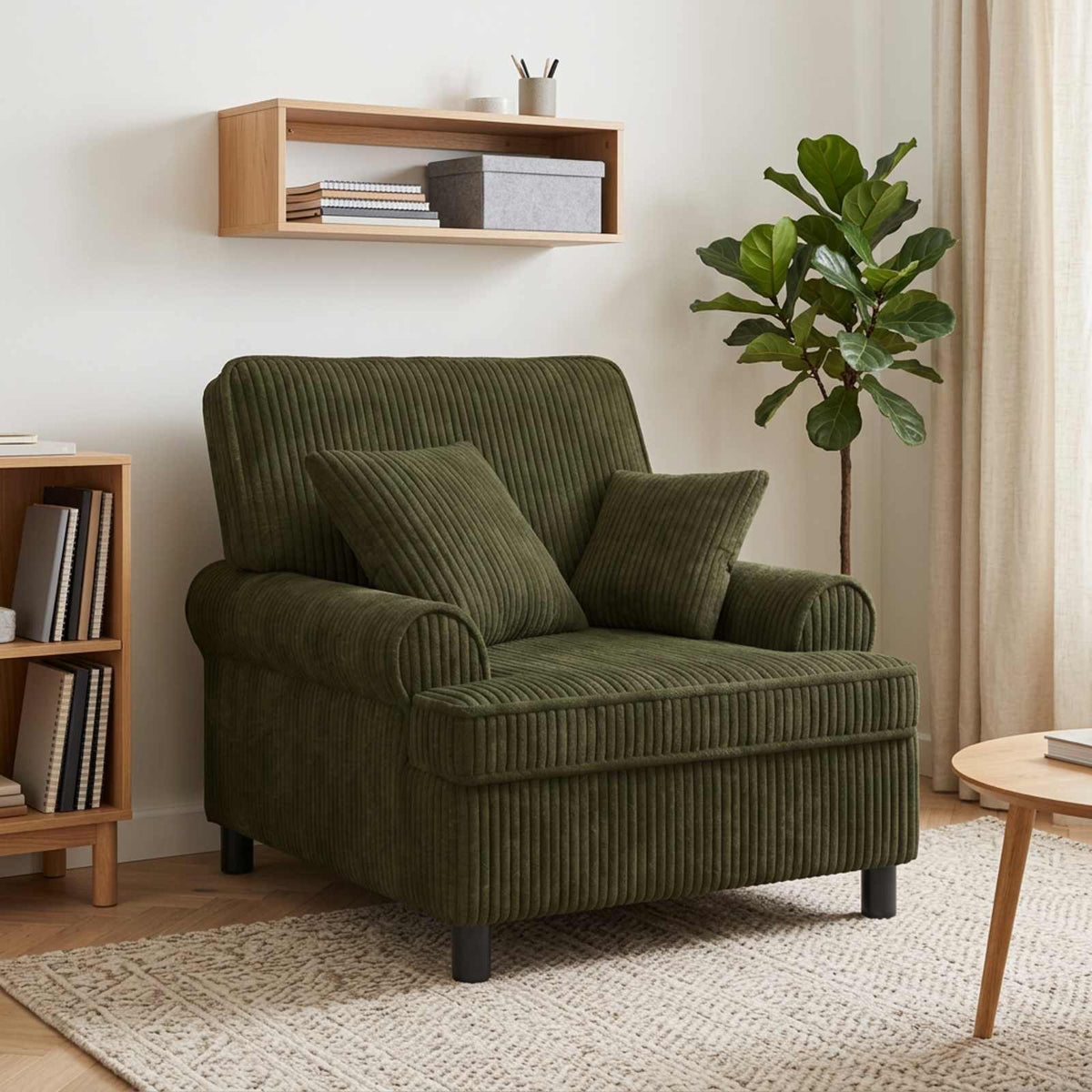 XL Armchair with Cushions Green 1.5 Lines Fabric