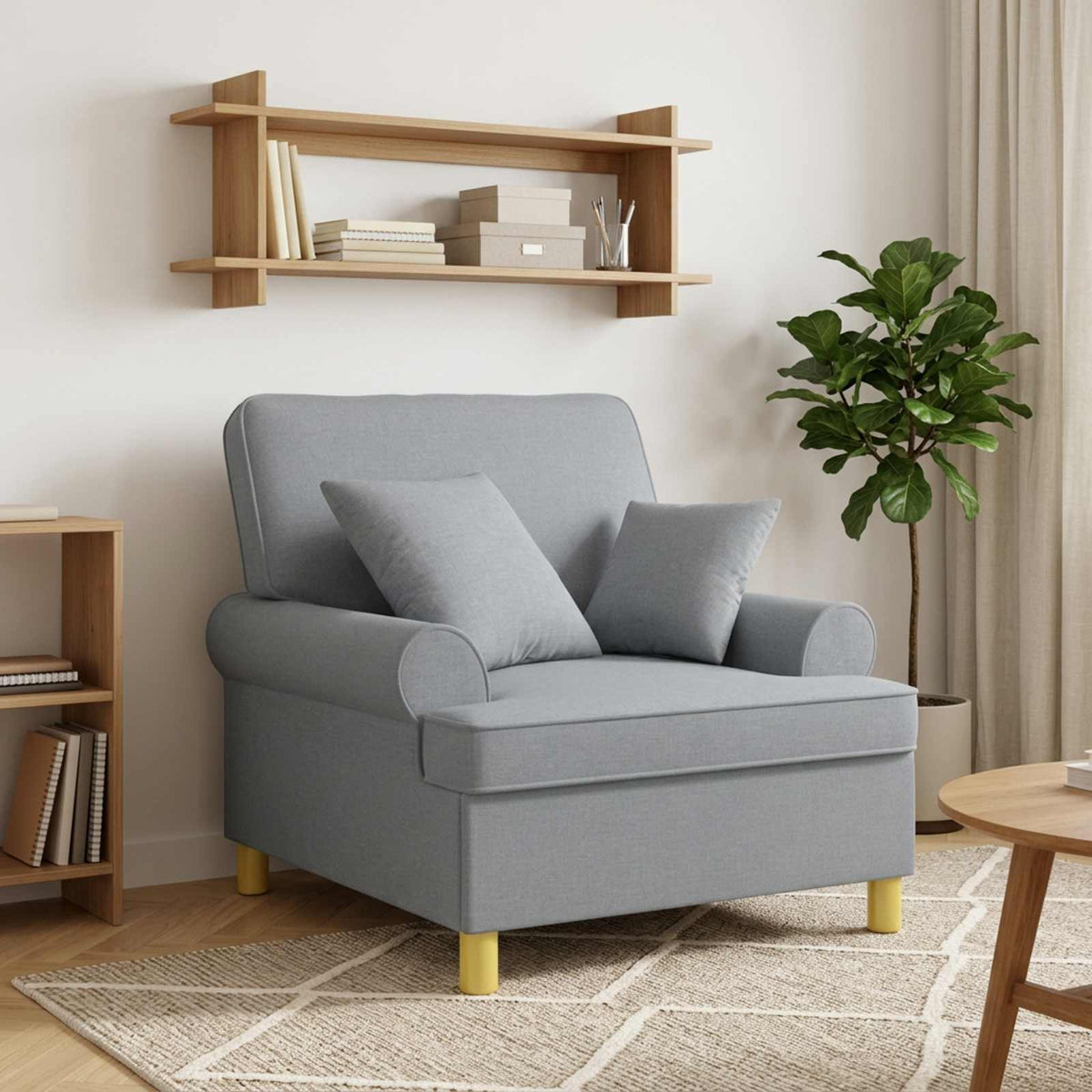 XL Armchair with Cushions Light Grey Fabric