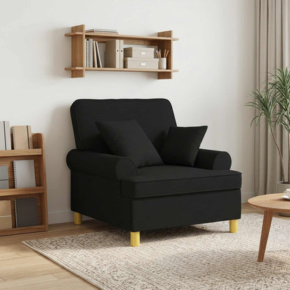 XL Armchair with Cushions Black Fabric
