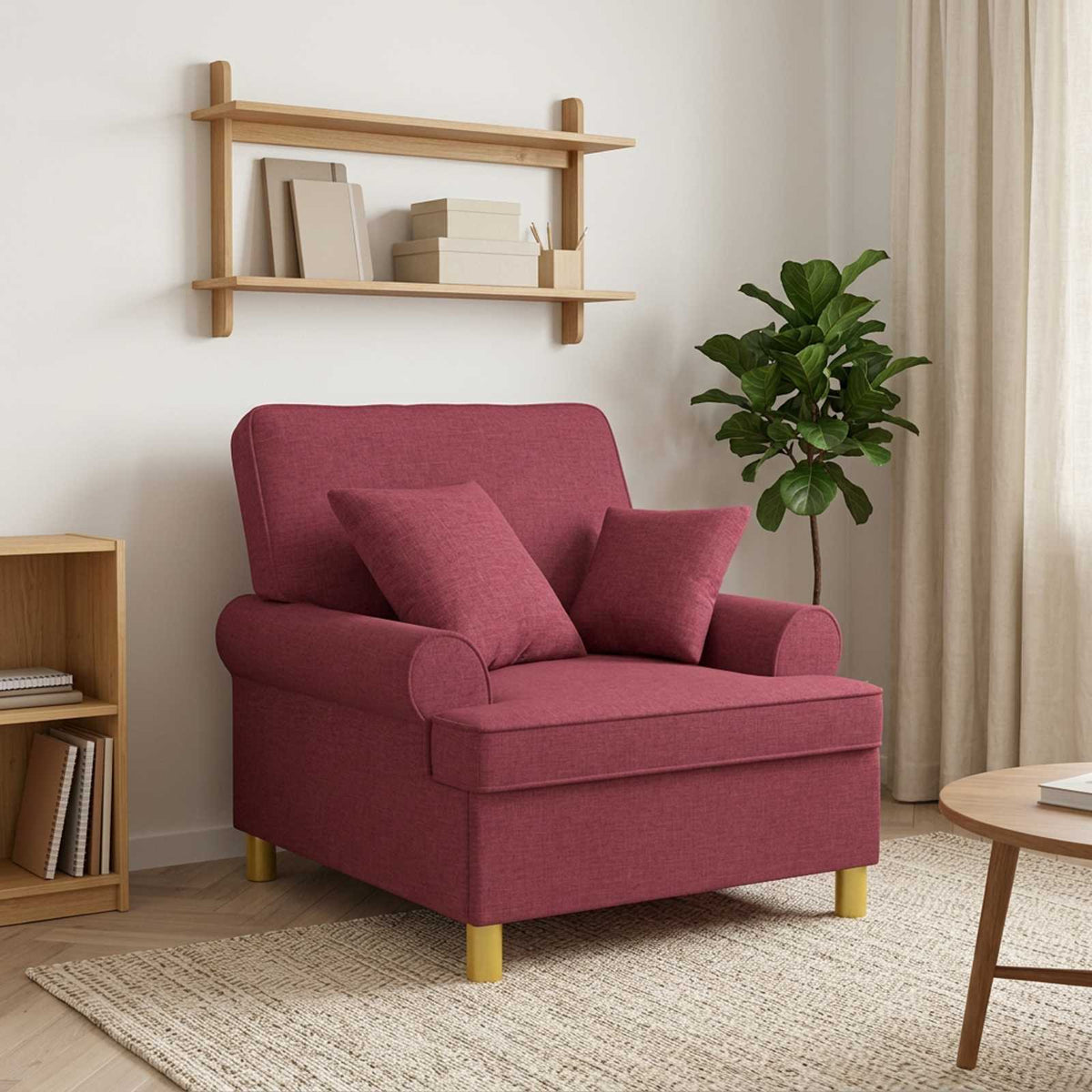 XL Armchair with Cushions Wine Red Fabric