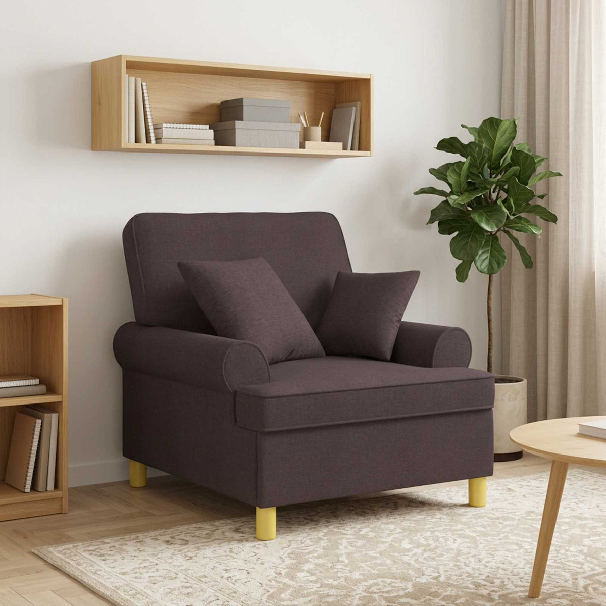 XL Armchair with Cushions Dark Brown Fabric