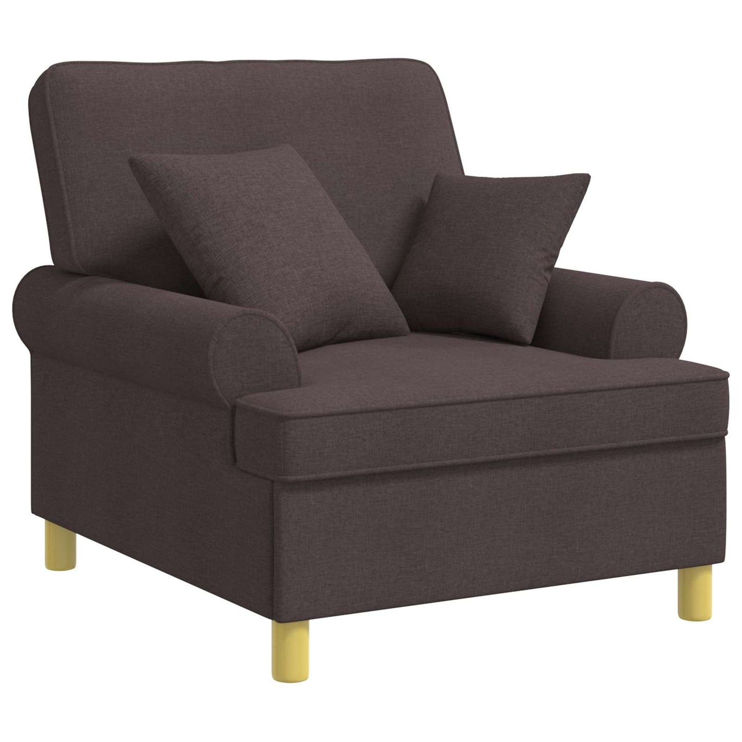 XL Armchair with Cushions Dark Brown Fabric