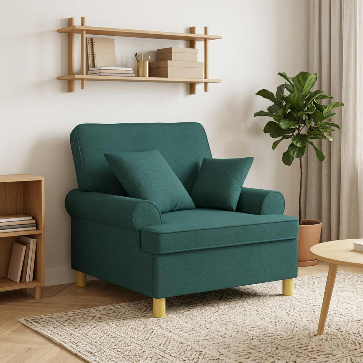 XL Armchair with Cushions Dark Green Fabric