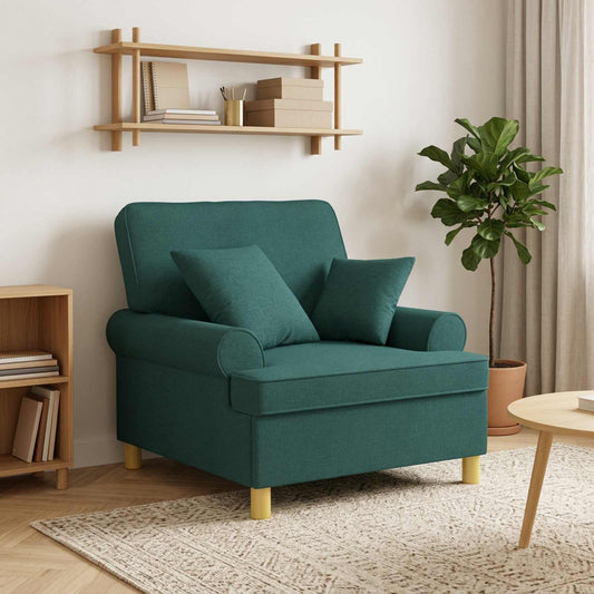 XL Armchair with Cushions Dark Green Fabric