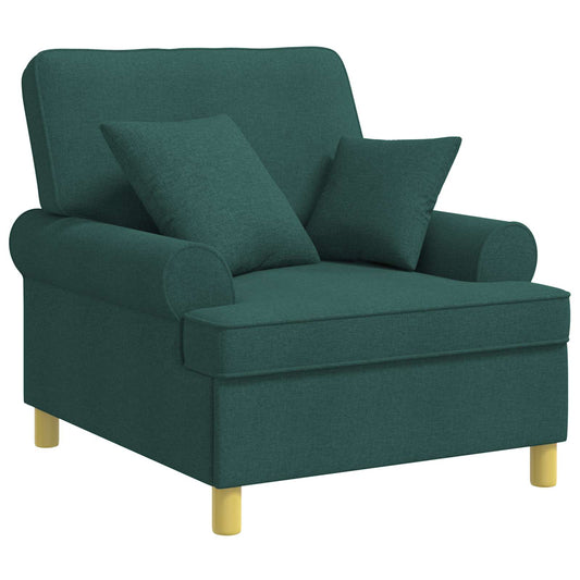 XL Armchair with Cushions Dark Green Fabric
