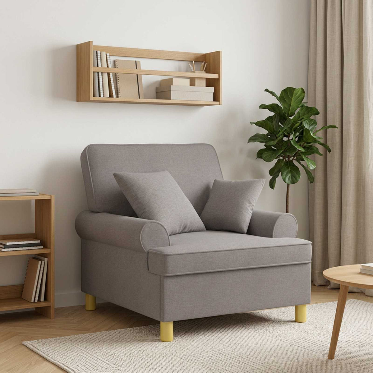 XL Armchair with Cushions Taupe Fabric