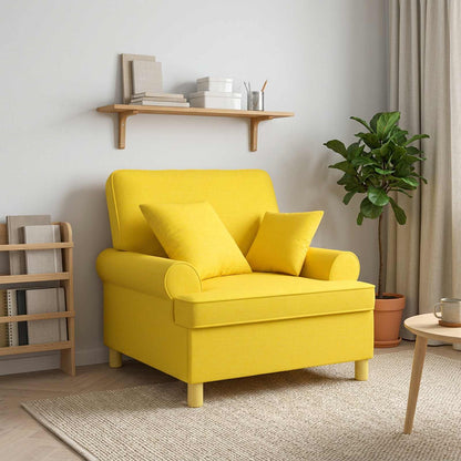 XL Armchair with Cushions Light Yellow Fabric